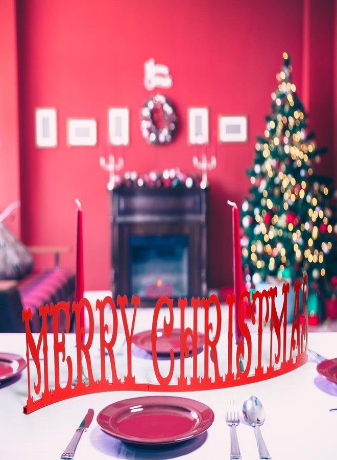 Fiwochic Merry Christmas Sign 27.56 x 5.91 Inches Metal Christmas Tabletop Word Decoration Red Decorative Freestanding Xmas Table Centerpiece for Xmas Party Fireplace Mantel Decor - Image 4